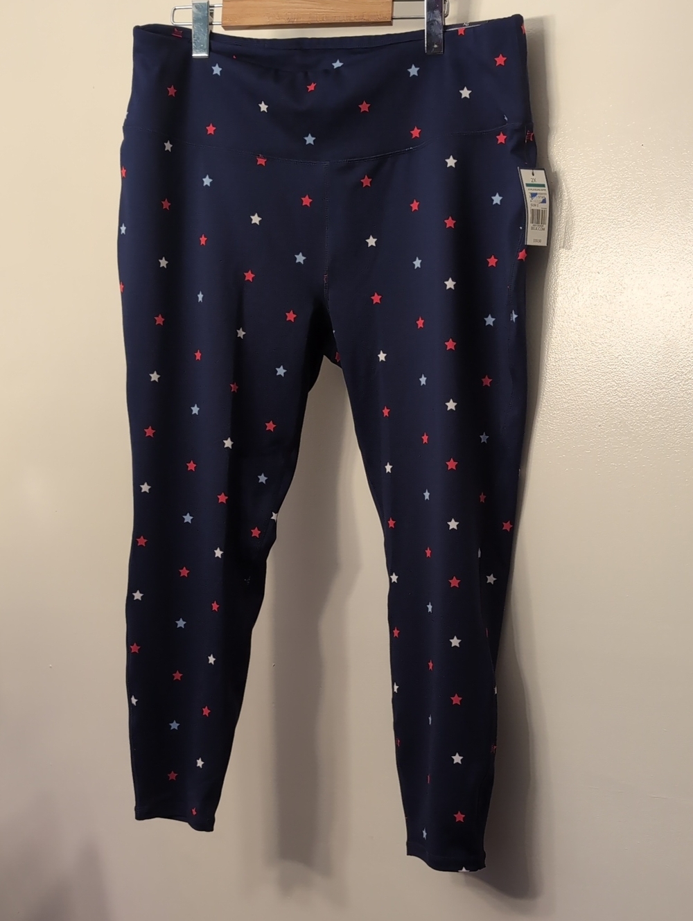 2X Crown & ivy Navy Leggings with Red, White, and Light Blue Stars